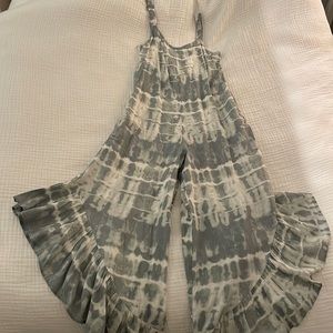 Green & White Tie-Dye Flare Leg Jumpsuit